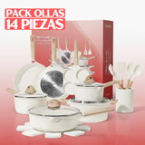 Pack Aravita 14 Piezas - Ollas Antiadherentes de Acero Inoxidable con Revestimiento de Granito + REGALO: 2 Soportes de Ollas