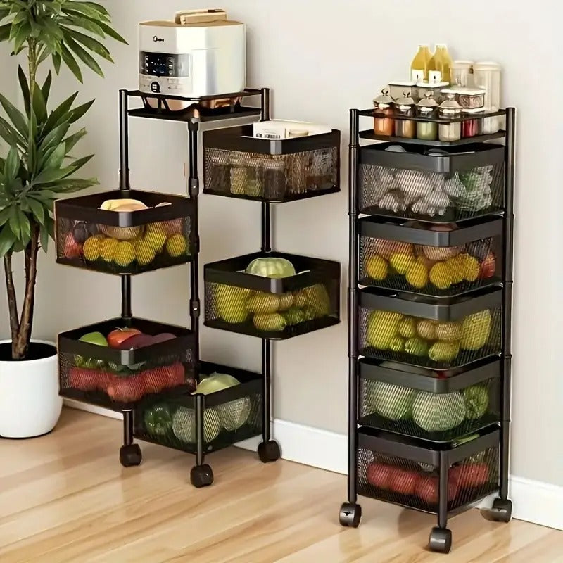 [Llevá 2 y Pagá 1] Frutera MetalRack de Acero Inoxidable Rotativa de 4/5 Niveles + REGALO: Kit de Potes Herméticos